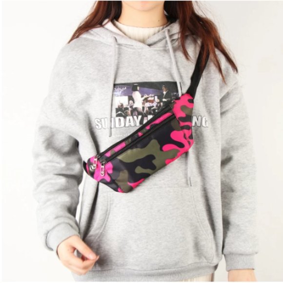 Camouflage Dark Grain Unisex Canvas Bum Bag - Picture 6 of 7